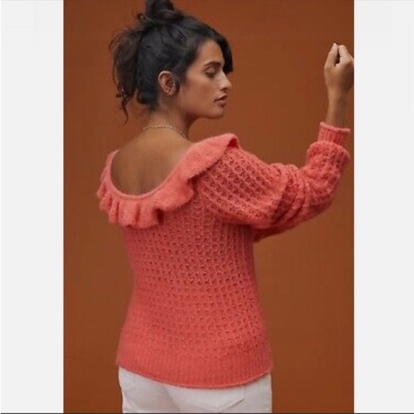 NWT Anthropologie Ruffled Knit Boatneck Sweater in Pink - Picture 3 of 6